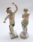 Two Naples (Capodimonte) Models of Dancing Bacchus and a Maiden, flesh colour and further coloured