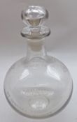 An unusual Clear Glass Decanter with etched detail, Max Greger & Co, London, Wine Flagon,