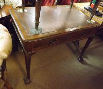 A Mahogany Small Writing Table, central brown leather inset, moulded edge, of rectangular form,