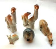 A Mixed Lot USSR/Lomonosov Animals, to include a pair of Camels, two Fawns and a Hedgehog, largest