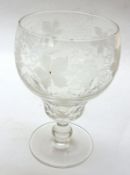 A set of six Regency Style Bucket-bowled Wine Glasses, the bowls all etched with berries and