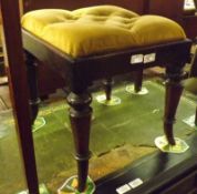 A Mahogany Small Rectangular Stool with mustard button back upholstered drop in seat, plain frieze