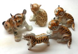 A group of three USSR/Lomonosov Tiger Cubs, a Leopard Cub and a further Striped Zebra, largest piece