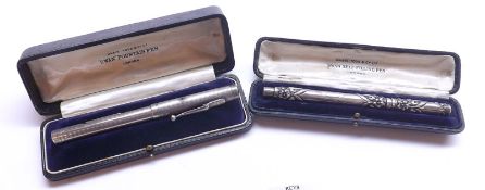 A Sterling Silver Mabie Todd & Co Ltd Swan Self-Filling Pen with case and Swan Fountain Pen with