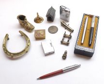 A Box: various mixed items to include Cigarette Lighter; Miniature Brass Shoe; various Modern