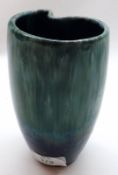 A BMP Canadian Studio Pottery Vase, of tapering form, decorated in a blue/green glaze, 6 ½” high