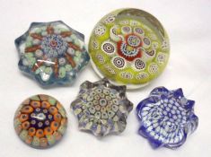 A group of four assorted 20th Century Millefiori type Paperweights, decorated in various colours