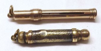 An S Mordan & Co yellow metal encased Pencil, 5cm long and one other (2)