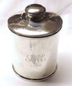 A late Victorian Round Tobacco Jar with pull-off lid, inscribed to front “JFCC 1904”, marks