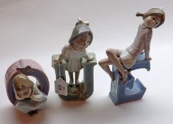 A group of three Lladro Letter Figures, modelled as an “E” and “O” and a “U”, all with attendant