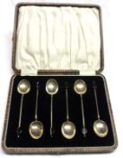 A cased set of six bead top Coffee Spoons
