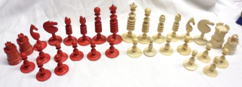 A 19th Century Ivory and Stained Ivory Chess Set, has the full complement of pieces although there
