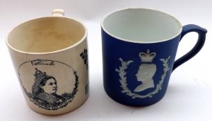 A Wedgwood Jasperware Edward VIII Coronation Mug; together with a further unmarked Queen Victorian
