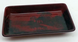 A small Royal Doulton Flambé rectangular Dish, decorated with pastoral scenes, 6” wide (heavily