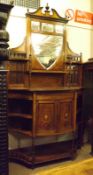 An Edwardian Sheraton Revival Rosewood and Inlaid Side Cabinet, the back with central broken arch