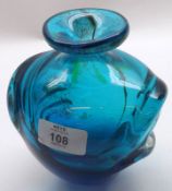 A 20th Century Mdina Turquoise Art Glass Vase, 6” high
