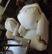 A pair of 20th Century Large Armchairs, upholstered in cream fabric with loose back and seat