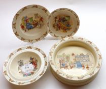 A Mixed Lot of Royal Doulton Bunnykins China Ware, comprising a 7 ½” diameter Babies Bowl, a further