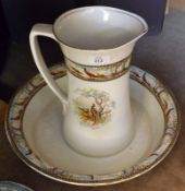 A Toilet Set of Jug and Bowl, decorated with pheasants