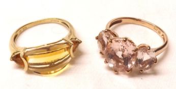 A hallmarked 9ct Gold Designer type Dress Ring, set with yellow and pink stones; and a further