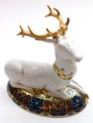 A Royal Crown Derby Paperweight “The White Hart”, designed by Louise Adams, No 1728 of 2000, with