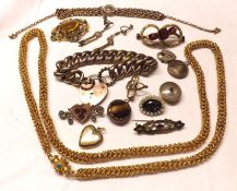 A Mixed Lot including, a heavy gilt metal burnished Rope Twist Neck Chain with Turquoise stoned
