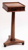 An unusual early 19th Century Burr Walnut Veneered Pedestal Worktable, the square galleried top with