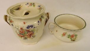 A Floral Decorated Chamber Pot and a Floral Decorated Slop Pail (2)