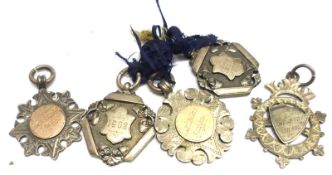 A Mixed Lot: five assorted School Medals, all Amesbury School Gymnastics Awards, 1908, 1905 etc
