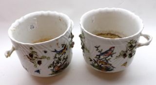 A pair of Augustus Rex double handled Jardinières with wavy top rim, decorated with scenes of