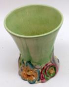 A Clarice Cliff “My Garden” Trumpet Vase, with green Delicia type streaked body over a coloured