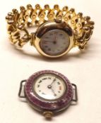 A Mixed Lot comprising: a Swiss 14K Ladies Dress Watch, the frosted gilt and jewelled movement