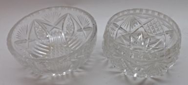 Two 20th Century Clear Lead Crystal Glass Round Bowls with cut design, the largest 8” wide (2)