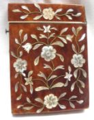 A Victorian Rectangular Tortoiseshell and Mother-of-Pearl inlaid Card Case with hinged lid, 4”