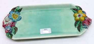 A Clarice Cliff two-handled Octagonal Sandwich Tray, “My Garden”, with green glaze centre and relief