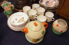 A collection of Shelley Mabel Lucie Attwell Wares, including a mushroom-shaped Teapot and Sugar