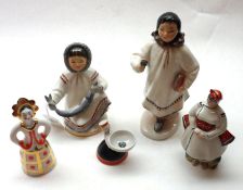 A Mixed lot of USSR/Lomonosov items: two Model Eskimo Children and three further Figurines (5)