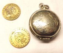 A Victorian Engraved previously silver plated Sovereign Holder (catch defective); together with