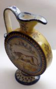 A Cantagalli/Urbino decorated flat-sided Ewer, decorated with scene of figure on horseback and a