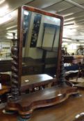 A 19th Century Mahogany Swing Mirror with twisted uprights terminating in a serpentined base with