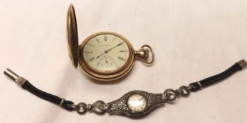 A Mixed Lot comprising: an American Gold Plated Full Hunter Keyless Mid-size Watch; together with