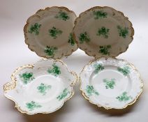 A part set of 19th Century Dessert Wares, comprising two Double-handled Dishes; a Shallow Bowl and