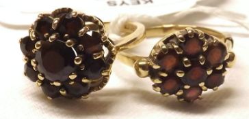 Two hallmarked 9ct Gold all Garnet set Cluster Rings (2)