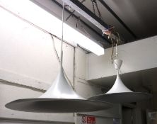 A pair of large White Retro Hanging Ceiling Light Shades, 22” diameter, made by Louis Poulsen