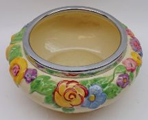 A Clarice Cliff “My Garden” Small Salad Bowl with chromium rim, the body with coloured floral relief