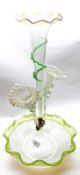A large Victorian Vaseline and Uranium Glass Three Branch Epergne, on a round frilled lip base,