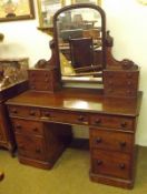 A Victorian Mahogany Twin Pedestal Dressing Table, central adjustable mirror, three small drawers