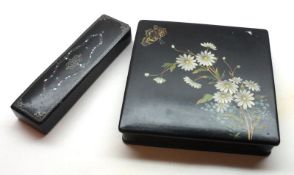 A Mixed Lot comprising: a late 19th/early 20th Century Papier-mâché Square Lidded Box, decorated