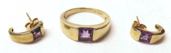 A 9ct Gold hallmarked Amethyst Ring and a pair of matching Earrings