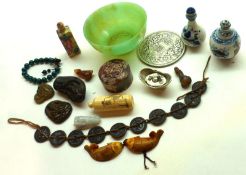 A Mixed Lot: Oriental Glass Bowl; 20th Century Lidded Snuff Bottle and others; Silver Plated